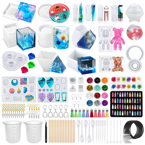 JOTOL Epoxidharz Silikonformen Set 132-teilig für Schmuckherstellung, transparente Formen mit Zubehör