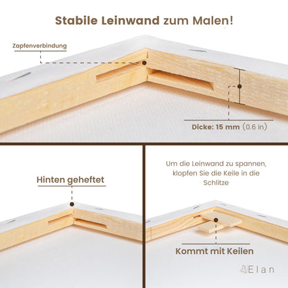 Elan Keilrahmen Leinwand 40x60 cm, 6er Set, 100% Baumwolle, 280 g/m²