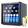 EUHOMY Getränkekühlschrank JC-36-F mit Glastür, 36 L, schwarz und blauer LED-Innenbeleuchtung