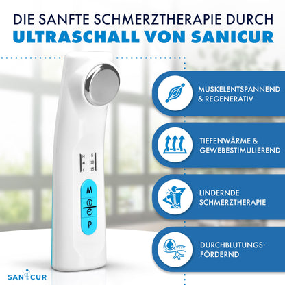Sanicur Ultraschall-Schmerztherapiegerät mit Ultraschallgel, 3 Stufen