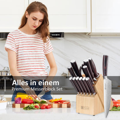 PAUDIN Messerblock Set 14-teilig Edelstahl Küchenmesser mit Holzblock