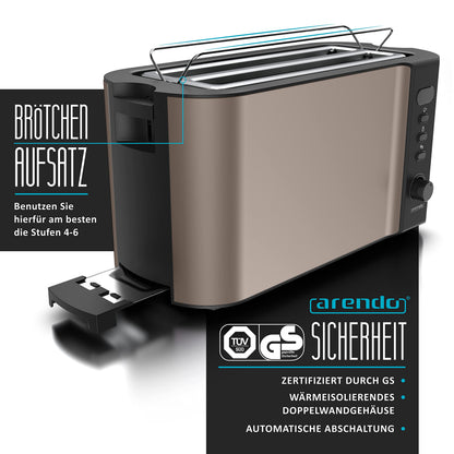 Arendo Frukost Langschlitztoaster für 4 Scheiben, Edelstahl Bronze
