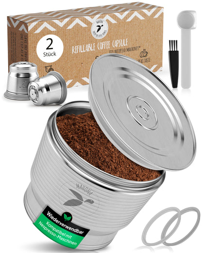 mahona Nachfüllbare Espressokapseln Edelstahl für Nespresso, 2 Stück