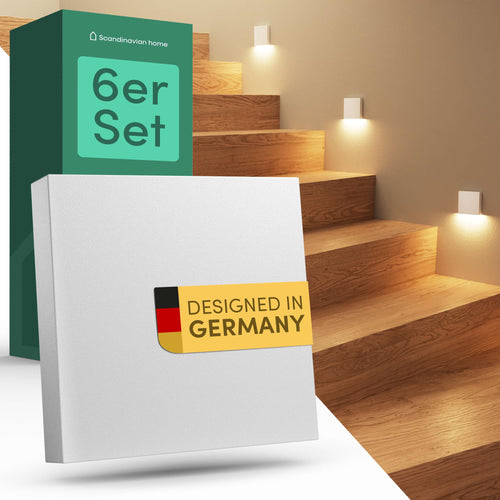 Scandinavian home 6er Set LED Treppenlicht Aussen/Innen Warmweiss. Rechteckige Leuchten für blendfreie warmweiße Treppenbeleuchtung.