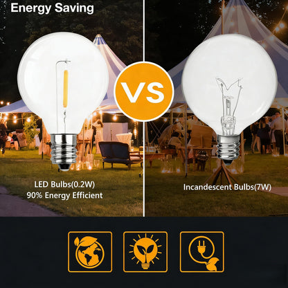 GPATIO LED Lichterkette aussen 30 m mit 50+2 G40 Glühbirnen, IP45