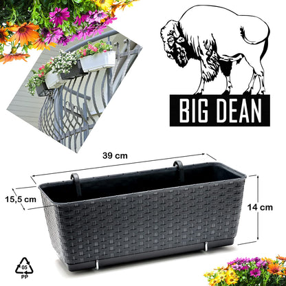 BigDean Blumenkästen 4er Set Balkon-Geländer, Rattan-Optik, Anthrazit