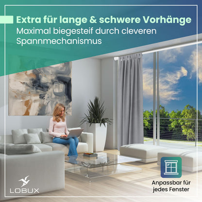 LOBUX Gardinenstange ohne Bohren, Teleskopstange weiss, 260–350 cm