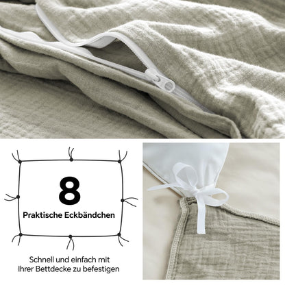BEDELITE Musselin Bettwäsche 135x200 cm, Baumwolle, 4-teilig, Taupe