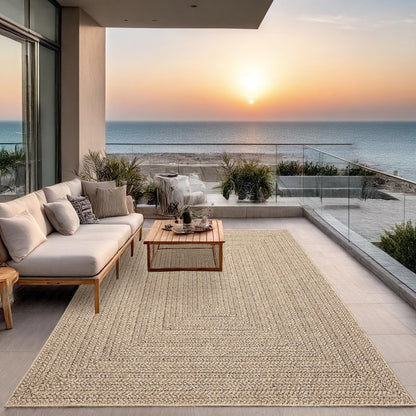 the carpet Kansas Outdoor Teppich Jute-Look wetterfest 140 x 200 cm, strukturiertes Flachgewebe für Balkon und Terrasse