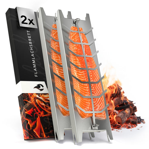 NewHabitat Flammlachsbrett Edelstahl 59,5 cm für Feuerschale, 2er Set – 180° drehbar
