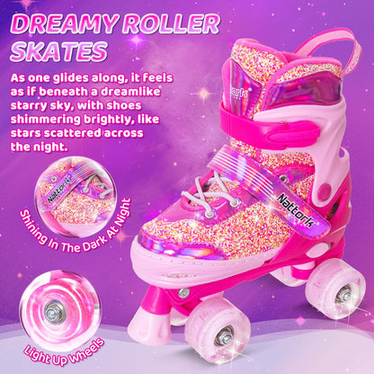 Nattork Kinder Rollschuhe für Mädchen, 4 Grössen verstellbar