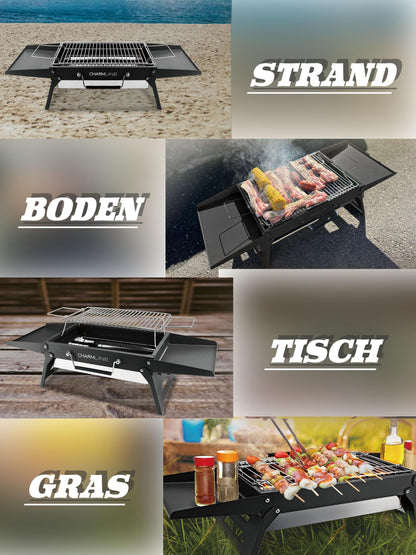 Charmline Holzkohlegrill, klappbarer BBQ-Grill, 51x35 cm, schwarz
