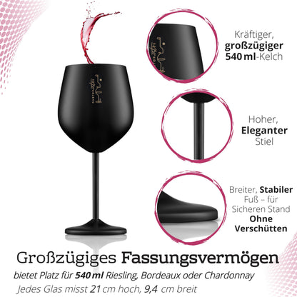 Gusto Nostro Weingläser Edelstahl, unzerbrechlich, Schwarz, 4er Set