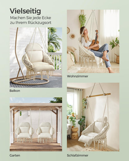SONGMICS Hängesessel GDC042M01 mit Kissen, bis 120 kg, cremeweiss