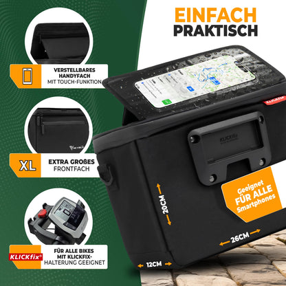 MIVELO Lenkertasche Fahrrad, KLICKfix-kompatibel, 7 l, schwarz