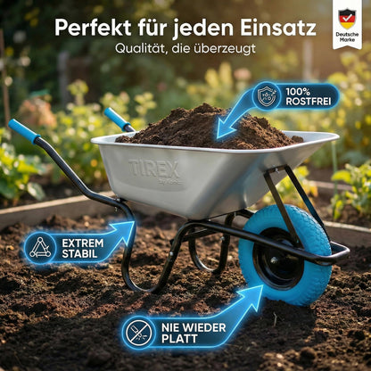 Xonic Tirex Schubkarre 100 l – verzinkte Wanne, PU-Vollgummirad