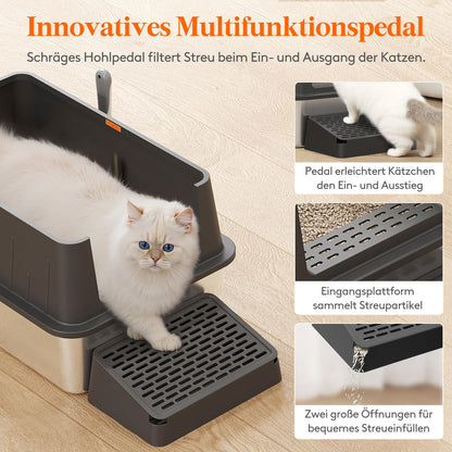 Lifewit Edelstahl Katzenklo Offen XXL – 60x40x30 cm Schwarz