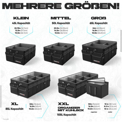 FORTEM Kofferraum-Organizer faltbar mit Deckel, 65 Liter