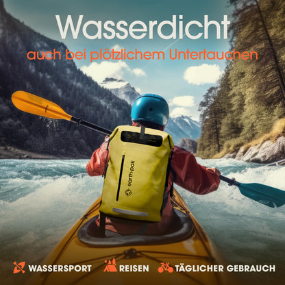 Earth Pak Summit wasserdichter Rucksack 35L Gelb mit Handyhülle