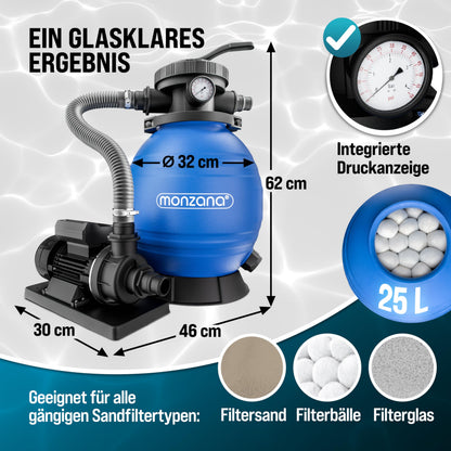 MONZANA Sandfilteranlage SF12K 400 W 10.200 l/h für Pools bis 35.000 l