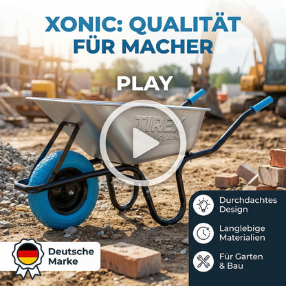 Xonic Tirex Schubkarre 100 l – verzinkte Wanne, PU-Vollgummirad