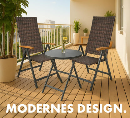 BRUBAKER Polyrattan Gartenstuhl Modena 2er-Set, klappbar, Braun Grau