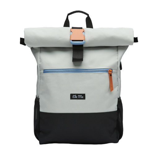 Ela Mo Rolltop Rucksack Damen mit Laptopfach, Lightgrey Orange Pop – hellgrau mit orangefarbenen Akzenten
