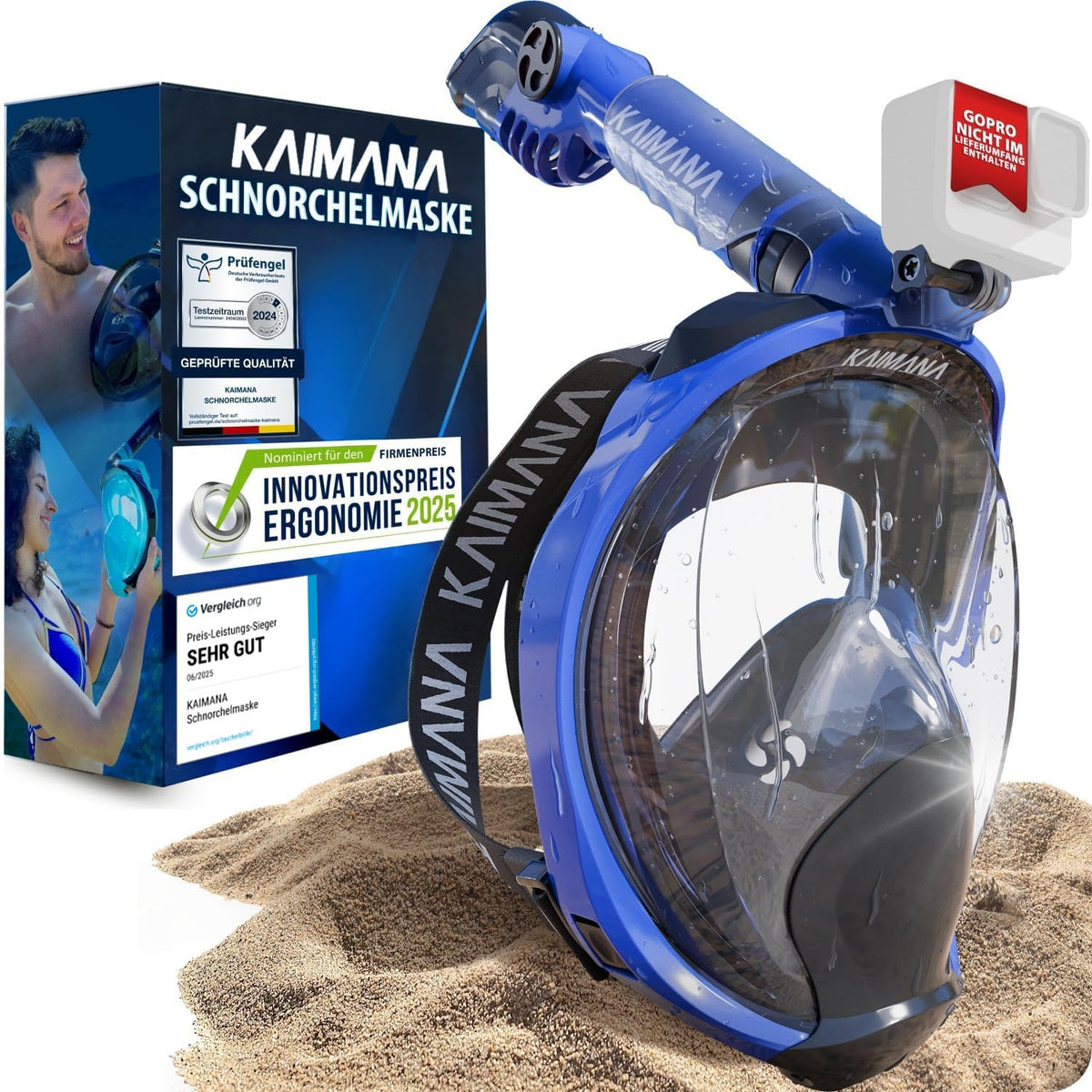 KAIMANA Schnorchelmaske K002 – Vollgesichtsmaske mit Tragetasche, CO2-sichere Tauchmaske