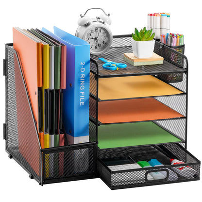 Marbrasse Schreibtisch Organizer mit Briefablage, 5 Ebenen, schwarz