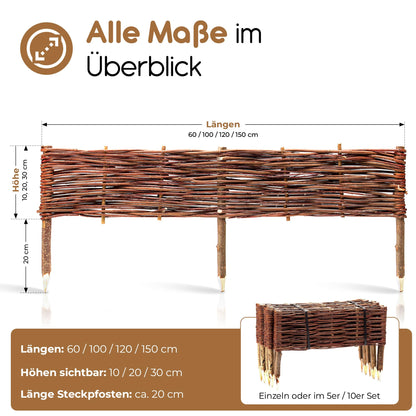 BooGardi Beeteinfassung aus Weide, Rasenkante 20 x 120 cm, 10er-Set