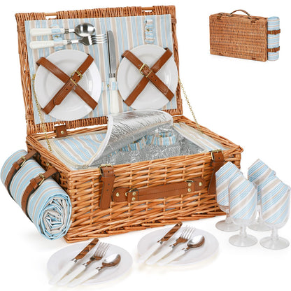 HappyPicnic Weiden-Picknickkorb Set mit Kühltasche & Besteck: Naturfarbener, geflochtener Weidenkorb zum Transport von Speisen & Getränken für Picknicks.