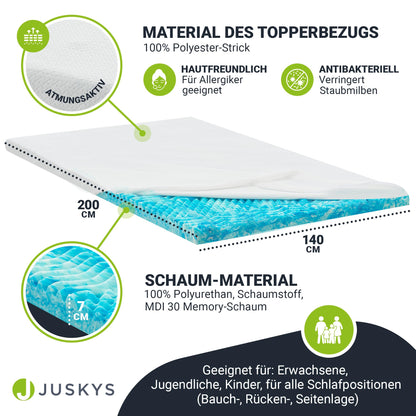 Juskys Matratzentopper 140x200 cm 7-Zonen Memoryschaum H2/H3