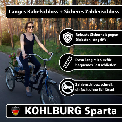 KOHLBURG Sparta Kabelschloss 5 m mit Zahlenkombination Stahlseil