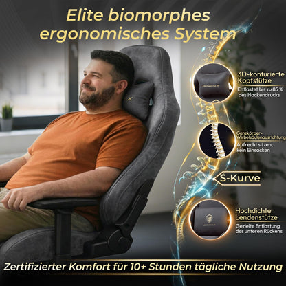 Dowinx Gaming Stuhl, ergonomischer Bürostuhl mit Fussstütze, grau