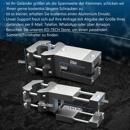 KD-TECH Sonnenschirmhalter V2 für eckige Balkongeländer ohne Bohren