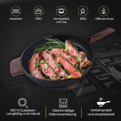 THOR Gusseisenpfanne Induktion 28cm - Geschliffene Oberfläche