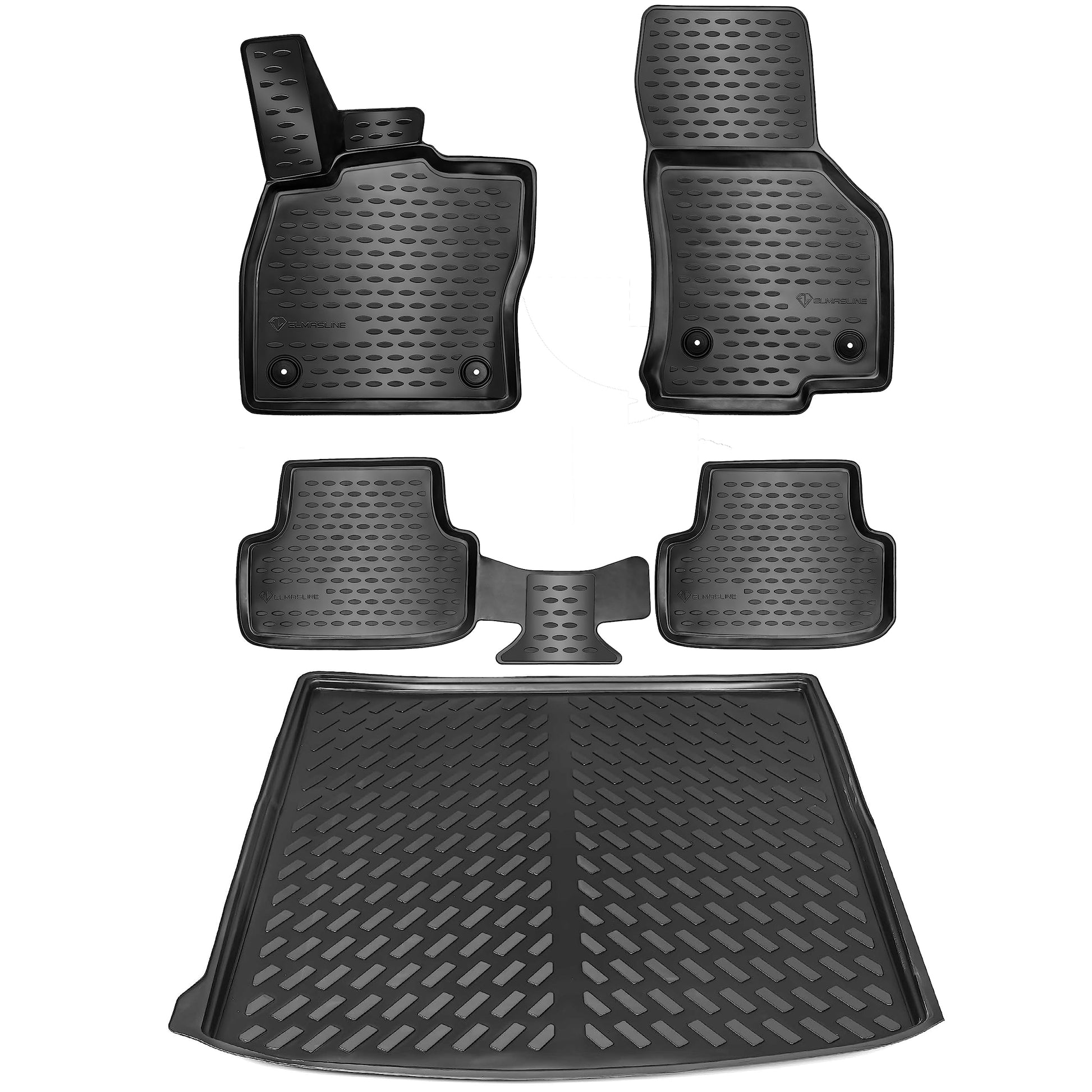 ELMASLINE 3D Gummimatten Kofferraumwanne Set VW Passat B8 Variant ab 2014. Schwarze 3D-Wanne schützt Kofferraum vor Schmutz/Nässe.