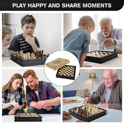 Peradix 2in1 Schach & Dame Holzspiel – magnetisch, 32cm