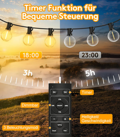 YRATERVSR LED Lichterkette Aussen 30m mit G40 Glühbirnen, IP44