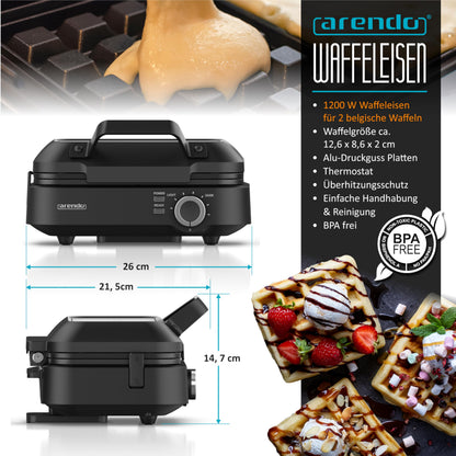 Arendo Doppel-Waffeleisen für belgische Waffeln, 1200 Watt