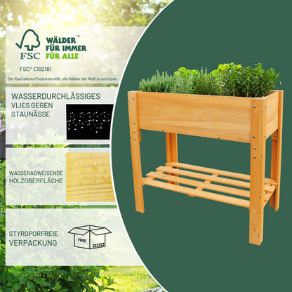 HABAU Hochbeet Hanna aus Holz mit Vlies und Ablage, hellbraun