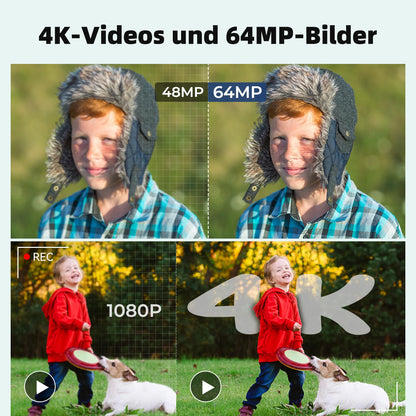 Caytail Digitalkamera 4K 64MP Kompaktkamera mit 18x Zoom, Schwarz