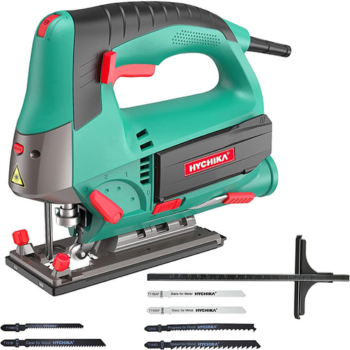 HYCHIKA Stichsäge 800W mit Laser, 110 mm Schnitttiefe, 6 Blätter und Führungslineal