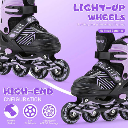 Ylaide Inline Skates Kinder verstellbar, leuchtende Rollen, EU 32-36