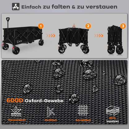 BTTN Bollerwagen faltbar XXXL, 300 L, 210 kg Traglast, schwarz