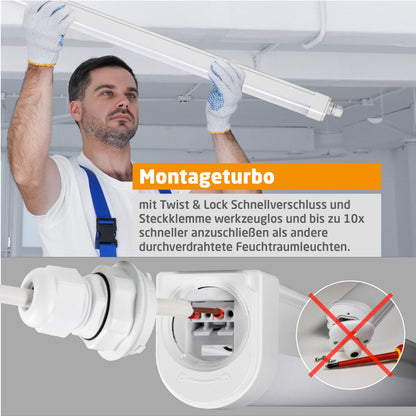 Proventa LED Feuchtraumleuchte 120cm 4er Pack IP65 36W 4000K