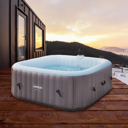 Arebos Spa Whirlpool Aufblasbar - 6 Personen In-Outdoor. Runder, grauer, aufblasbarer Whirlpool für 6 Personen zur Entspannung drinnen & draußen.