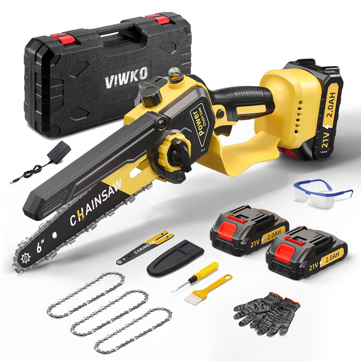 VIWKO Mini Akku Kettensäge 6 Zoll 1000W Brushless mit Auto-Öler, kompakte Einhand-Kettensäge für Baumschnitt