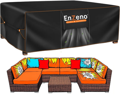 Enzeno Gartenmöbel Abdeckung 270x180x94 cm 420D Oxford wasserdicht, Schutzhülle für Tische, Stühle und Rattanmöbel