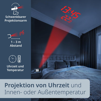 ADE Funkwecker CK2406-1 mit Projektion und Aussensensor, schwarz